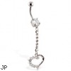Jeweled dangling belly ring with jeweled heart
