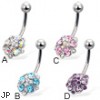 Jeweled flower belly button ring