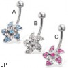 Jeweled flower belly button ring