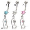 Jeweled flower navel ring with star on dangling asymmetric heart