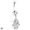 Jeweled Hand Symbol Belly Button Ring