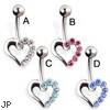 Jeweled heart belly button ring