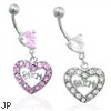 Jeweled heart belly ring with dangling heart and "BITCH"