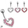 Jeweled heart navel ring