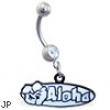 Jeweled Navel Ring with Dangling "Aloha" Sign