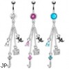 Jeweled navel ring with dangling chains and charms