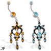 Jeweled navel ring with dangling chandelier
