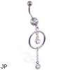 Jeweled navel ring with dangling circle and pearls