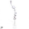 Jeweled navel ring with dangling CZ twister and heart on chain