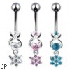 Jeweled navel ring with dangling jeweled flower