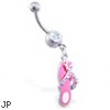 Jeweled navel ring with dangling pink jeweled flipflop and flower