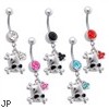 Jeweled Navel Ring with Dangling Skull with Jeweled Heart