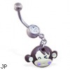 Jeweled Navel Ring with Dangling Winking Monkey Head