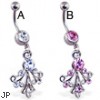 Jeweled navel ring with fancy jeweled dangle