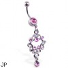 Jeweled navel ring with jeweled star dangle