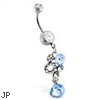 Jeweled navel ring with lt blue jeweled dangle