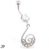 Jeweled navel ring with swirled CZ dangle