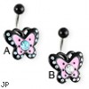 Jeweled pink and black butterfly belly ring