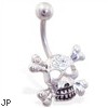 Jeweled skull belly ring with crossbones