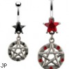 Jeweled star belly ring with dangling jeweled gothic pentacle