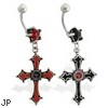 Jeweled star belly ring with dangling pewter gothic cross