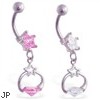 Jeweled star belly ring with dangling star circle with gem