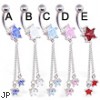 Jeweled star navel ring with dangling chains and stars