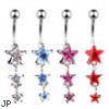 Jeweled star navel ring with dangling jeweled stars