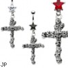 Jeweled Star Navel Ring with Dangling Skull Cross