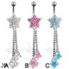 Jeweled star with dangles belly button ring