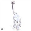 Jeweled teardrop belly ring with triple dangles