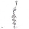 Jeweled vine with leaves belly button ring