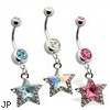 Jewled Belly Ring, with Dangling Star, AB