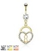 Keyhole Heart Lock With Paved Gems Dangle Navel Ring