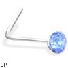 L-Shaped Nose Pin With Aquamarine  Gem