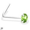 L-Shaped Silver Nose Pin with  Peridot CZ