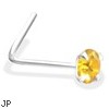 L-Shaped Silver Nose Pin with Citron CZ