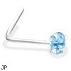 L-Shaped Silver Nose Pin with Light Blue CZ