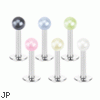 Labret stud with pearl coated ball, 16 ga