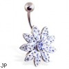 Large jeweled paved flower belly ring