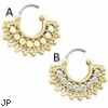 Large Paved Gem Fan Gold Toned Surgical Steel Septum Clicker