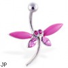 Large pink jeweled dragonfly belly ring