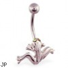 Leaping frog belly ring with jeweled green eyes