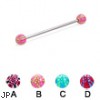 Long barbell (industrial barbell) with acrylic checkered balls, 14 ga