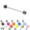 Long barbell (industrial barbell) with acrylic dice, 14 ga