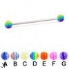 Long barbell (industrial barbell) with acrylic layered balls, 14 ga