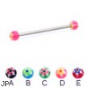 Long barbell (industrial barbell) with acrylic star balls, 12 ga