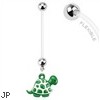 Long flexible bioplast pregnancy belly ring with dangling turtle