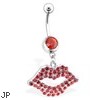 Luscious Lips Belly Ring, Red, 14 Ga