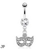 Masquerade Ball Mask with Paved Gems Dangle Surgical Steel Navel Ring